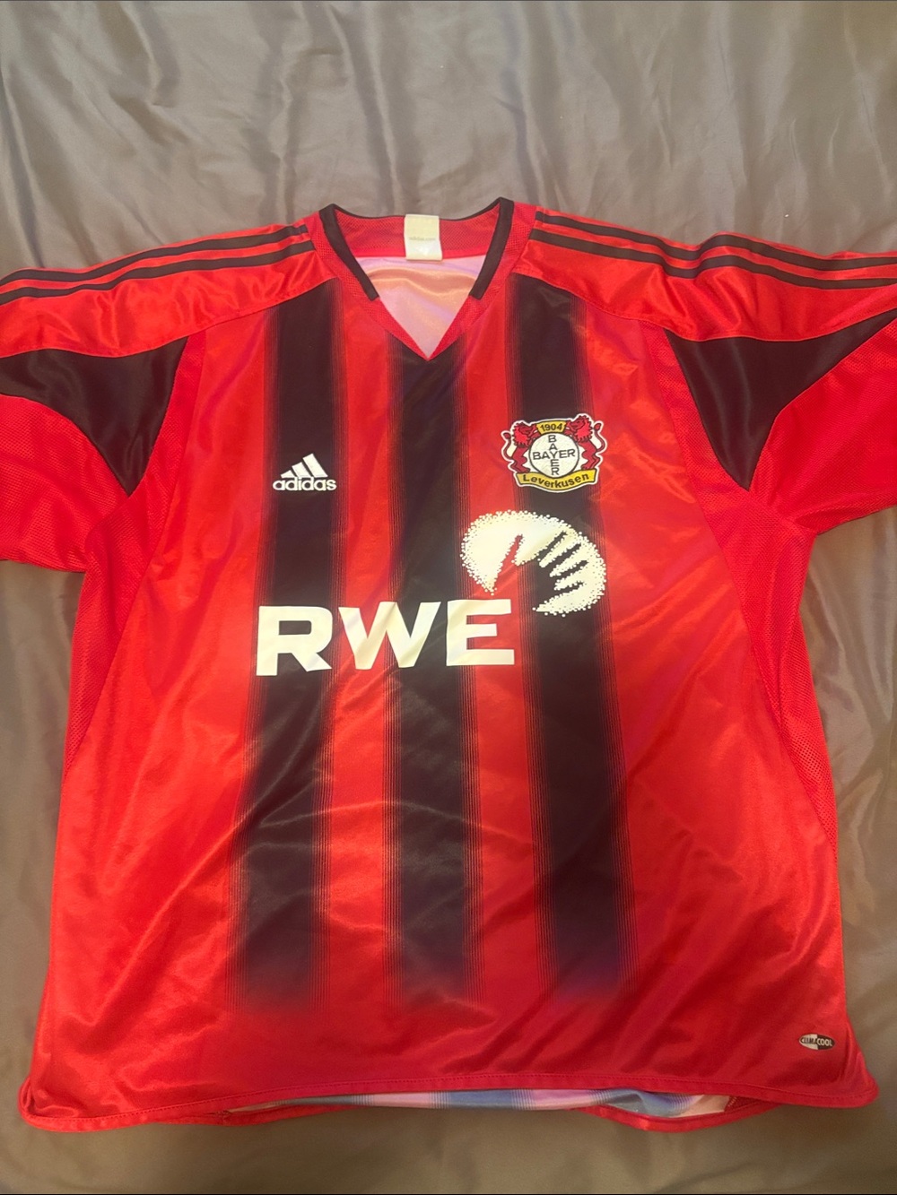adidas Red and Black Bayer Leverkusen Germany Soccer Jersey with RWE Logo